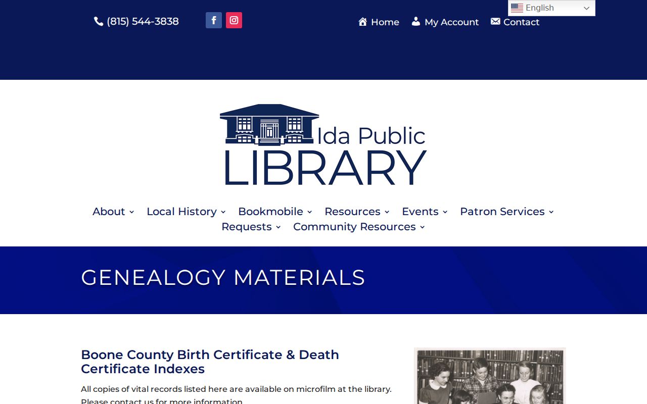 Ida Public Library indexes and materials page for Belvidere local history research