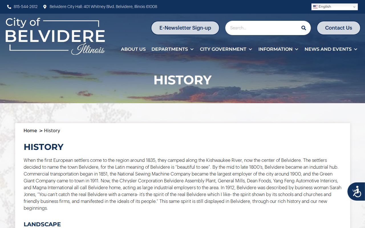City of Belvidere history page used to place previous residents in local development context