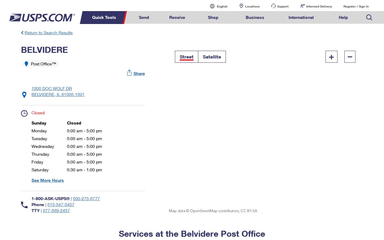 Belvidere ZIP code directory post office details